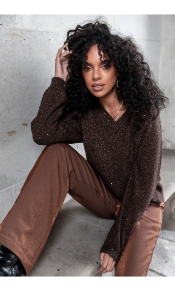 TRUI MET V HALS EN GLITTER 54542 14 000775 BROWN/COPPER