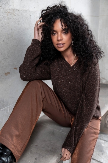 Geisha Trui TRUI MET V HALS EN GLITTER 54542 14 000775 BROWN/COPPER