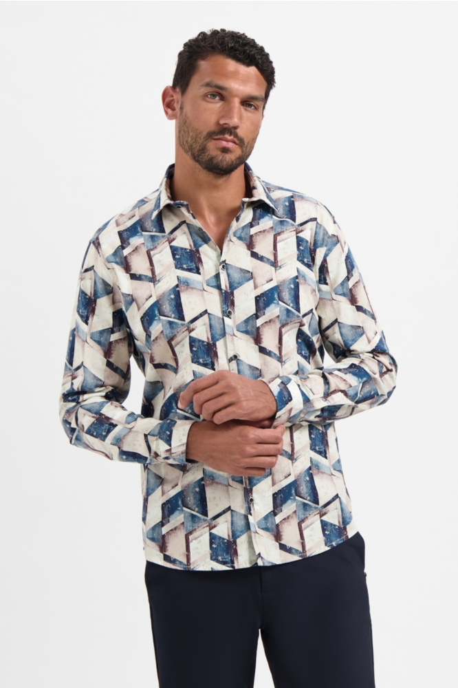 NO-EXCESS blauwe heren overhemd | Model vooraanzicht