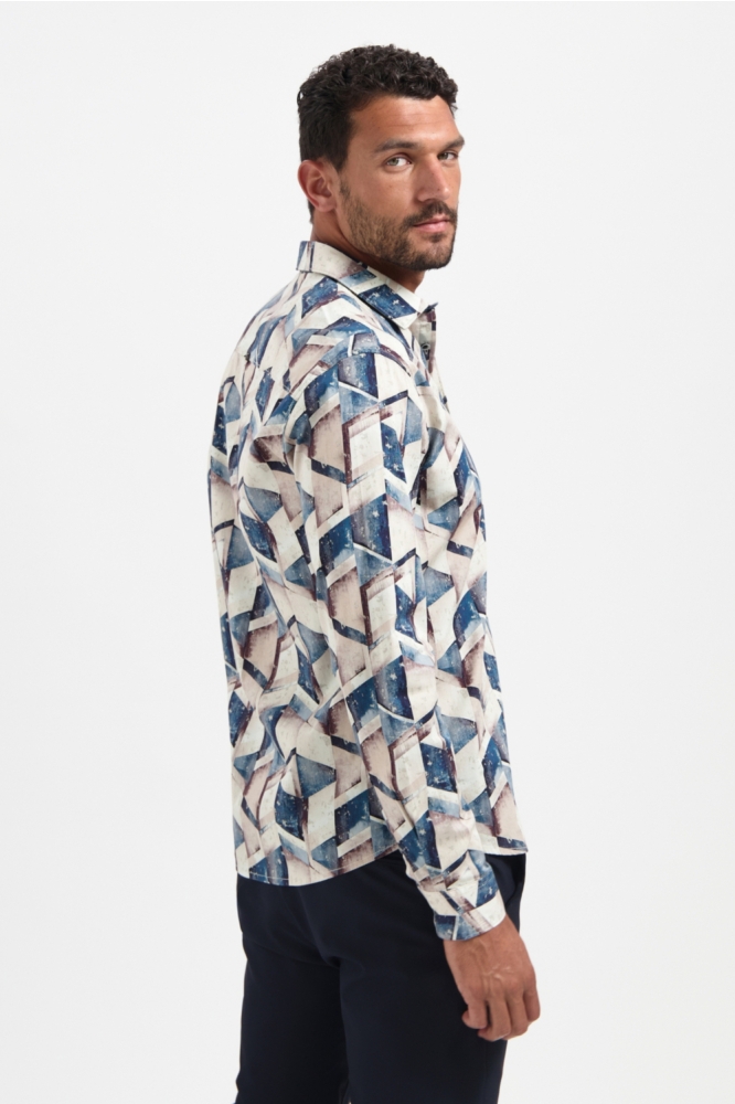 NO-EXCESS blauwe heren overhemd | Model zijaanzicht