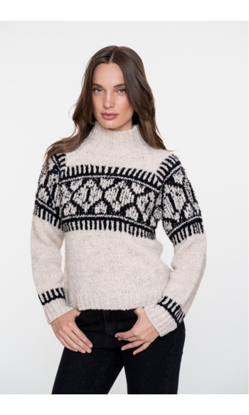 GEBREIDE TRUI MET NORDIC PRINT 54581 70 SAND/BLACK
