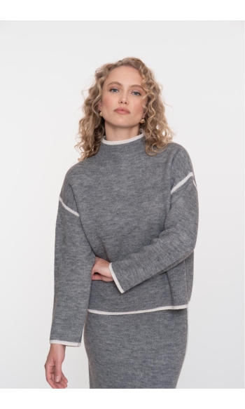 GEBREIDE TRUI MET OPSTAANDE KRAAG 54801 10 GREY MELANGE/OFFWHITE