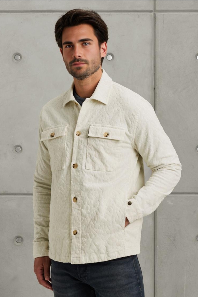 Cast Iron ecru heren overhemd | Model vooraanzicht