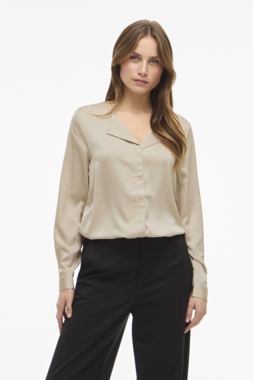 Vila Blouse VIELLETTE V-NECK L/S SATIN SHIRT - 14114164 