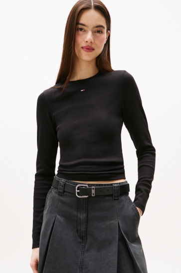 Tommy Jeans TJW SLIM ESSENTIAL RIB LS DW0DW17387 BDS BLACK
