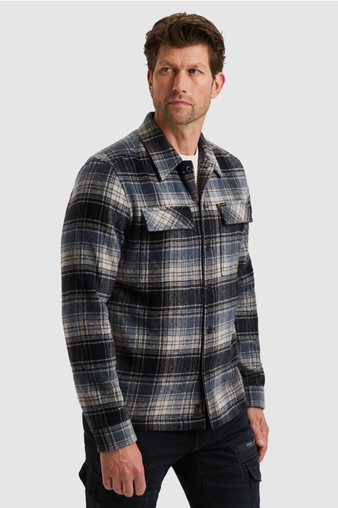 PME legend blauwe heren overhemd | Model zijaanzicht