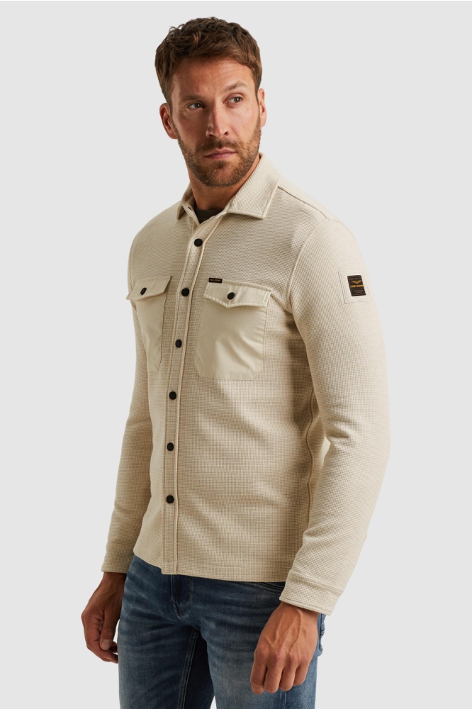 PME legend beige heren overhemd | Model zijaanzicht