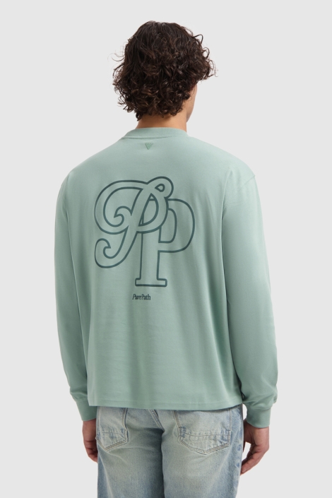 Pure Path groene heren t-shirt | Model achteraanzicht