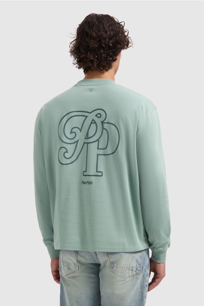 Pure Path groene heren t-shirt | Model achteraanzicht