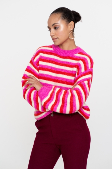 Geisha TRUI MET STREEPPATROON 54565 23 000420 PINK/RED/OFF-WHITE