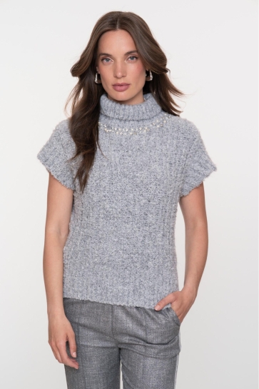 Geisha Trui GEBREIDE SPENCER MET STEENTJES EN COLKRAAG 54891 70 Grey