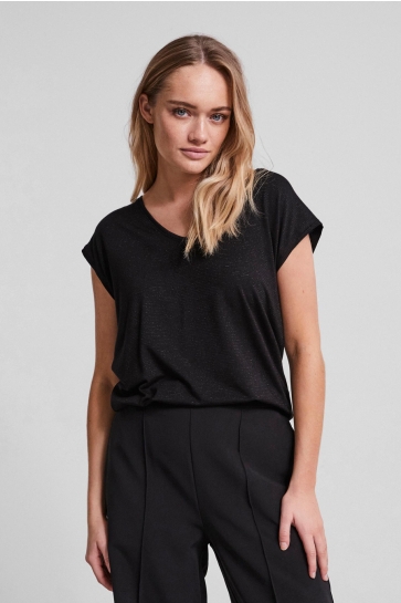 Pieces PCBILLO TEE LUREX STRIPES NOOS 17078572 Black/ Lurex Black