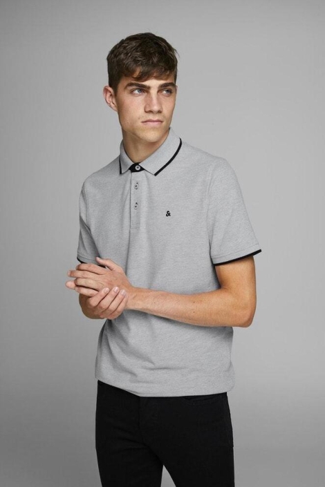 Jack & Jones grijze heren polo | Model vooraanzicht