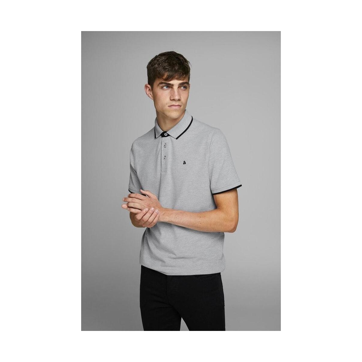 Jack & Jones grijze heren polo | Model vooraanzicht