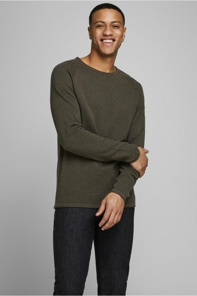 Jack & Jones groene heren trui | Model vooraanzicht