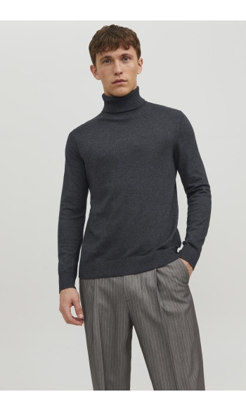 JJEEMIL KNIT ROLL NECK NOOS 12157417 Dark Grey Melange