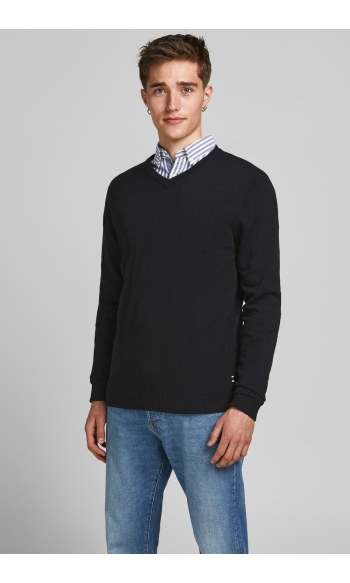 JJEBASIC KNIT V-NECK NOOS 12137194 Black