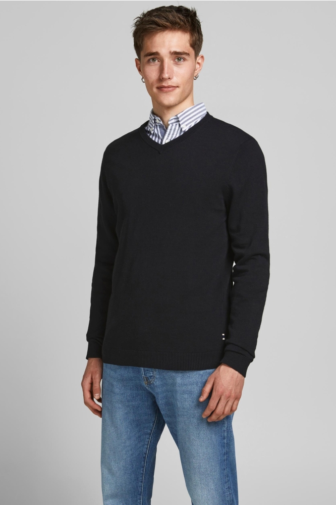 JJEBASIC KNIT V-NECK NOOS 12137194 Black