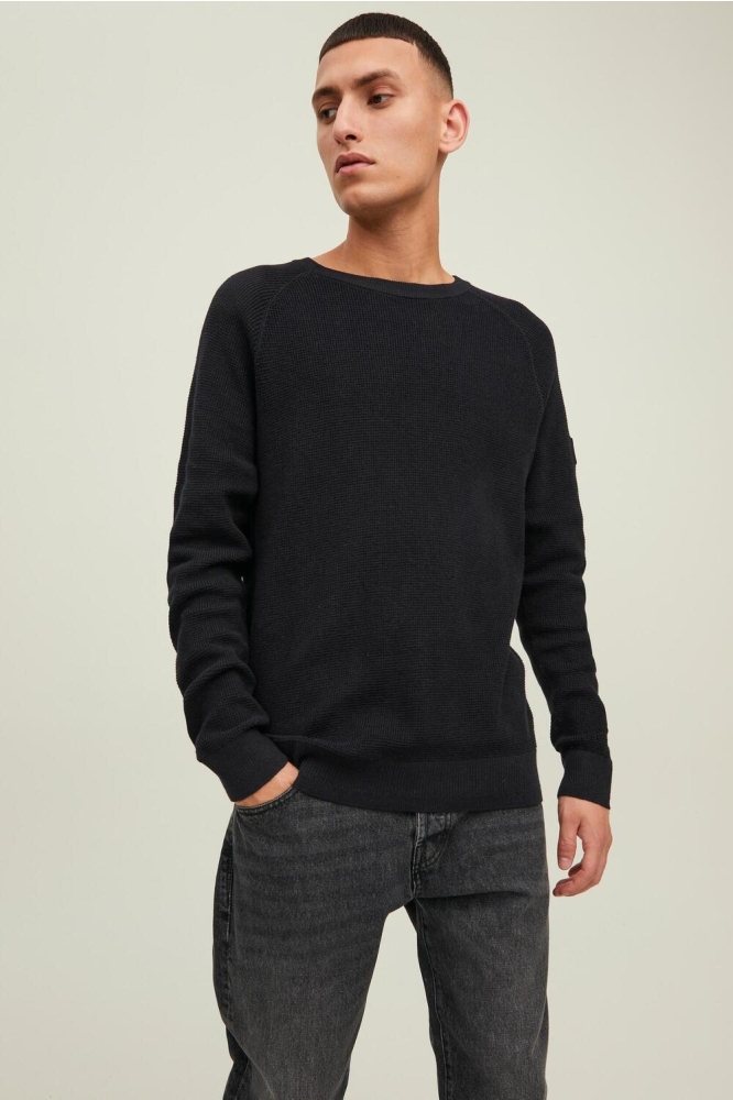 JCOCLASSIC WAFFLE KNIT CREW NECK NO 12213677 BLACK
