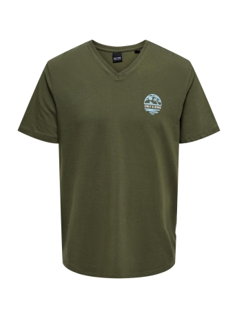 Only & Sons T-shirt ONSSONS LOGO REG SS V-NECK TEE CS 22023460 Olive Night