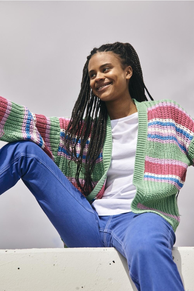 NMBARLEY L/S OPEN KNIT CARDIGAN DD 27024604 ABSINTHE GREEN/ORCHID P