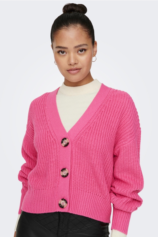 JDYJUSTY L/S SHORT CARDIGAN KNT NOO 15200418 SHOCKING PINK