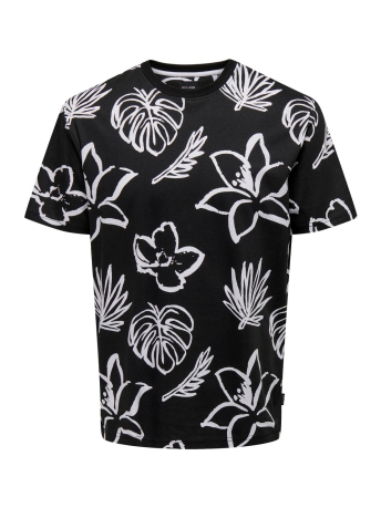 Only & Sons T-shirt ONSADAM REG SS AOP TEE 22026038 Black