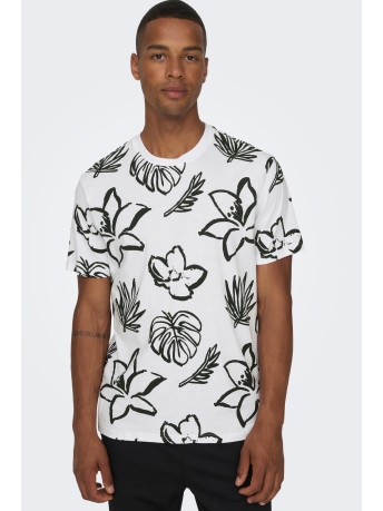 Only & Sons T-shirt ONSADAM REG SS AOP TEE 22026038 Bright White
