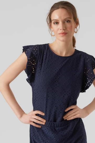 Vero Moda VMTASSA SL FRILL TOP NOOS 10286067 NAVY BLAZER