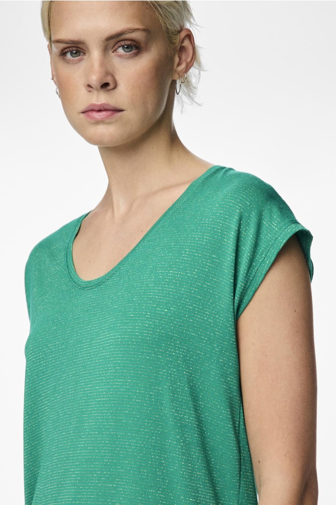 Pieces groene dames t-shirt | Close up
