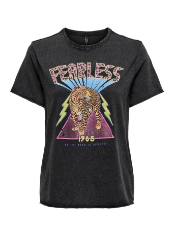 Only T-shirt ONLLUCKY REG S/S SPIRIT TOP BOX JRS 15301667 BLACK/ FEARLESS