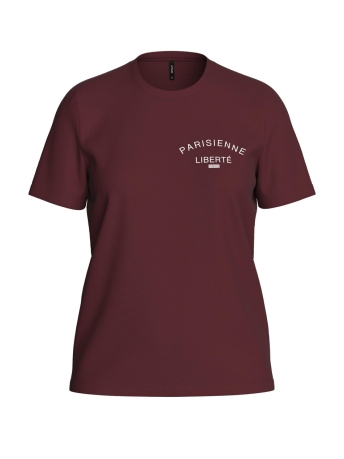 Only T-shirt ONLCAROLE REG S/S FRENCH TOP BOX JR 15301676 CABERNET/PARISIENNE