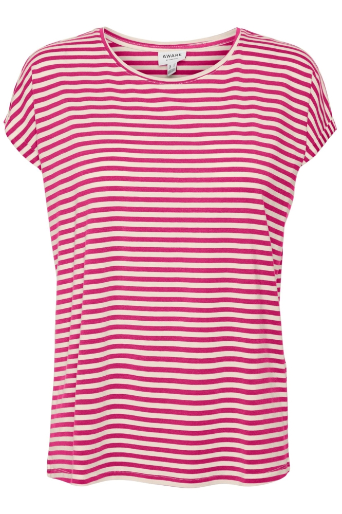 VMAVA PLAIN SS TOP STRIPE GA JRS  N 10284469 PINK YARROW/Pristine