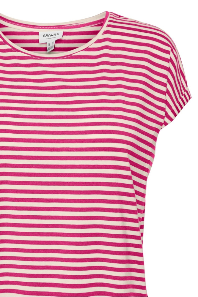 VMAVA PLAIN SS TOP STRIPE GA JRS  N 10284469 PINK YARROW/Pristine