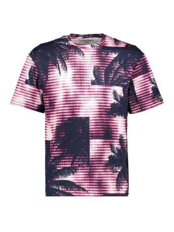 Jack & Jones T-shirt JCOUNNATURAL AOP TEE SS CREW NECK 12237347 WHITE/NAVY PALMS
