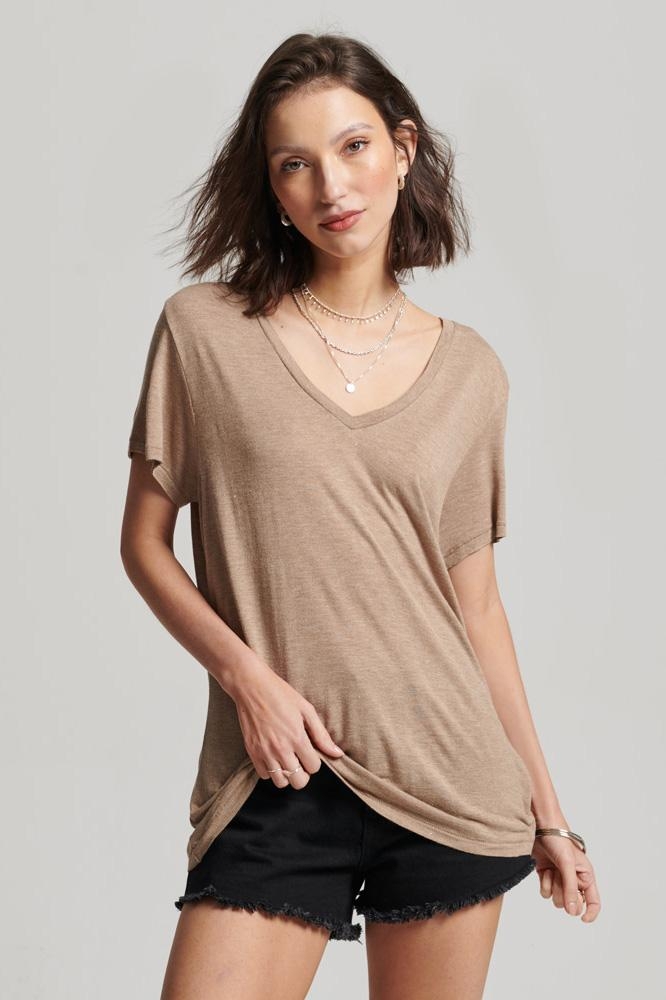 STUDIOS SLUB VEE NECK TEE W1011077A TAN METALLIC