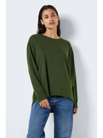 Noisy may T-shirt NMMATHILDE L/S O-NECK HIGH/LOW TOP 27026082 KOMBU GREEN