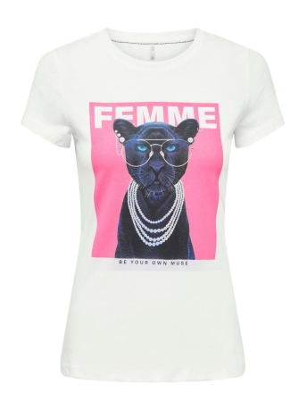 Only T-shirt ONLVIBE S/S GLASSES TOP BOX NL JRS 15303948 BRIGHT WHITE/FEMME