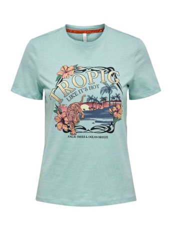 Only T-shirt ONLFELIA REG S/S PALM TIGER TOP BOX 15296244 Aquifer/Tropic