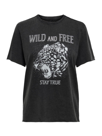 Only T-shirt ONLLUCY LIFE REG S/S TOP BOX JRS 15307412 Black/Wild and Free