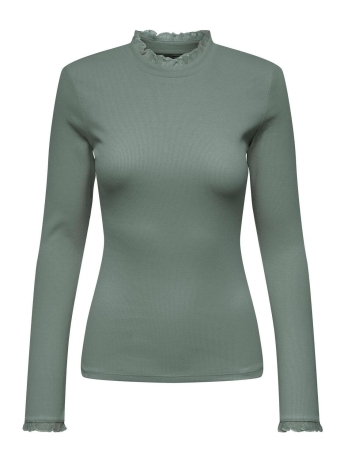 Only T-shirt ONLNEW LESLIE L/S LACE MIX TOP JRS 15307441 Lily Pad