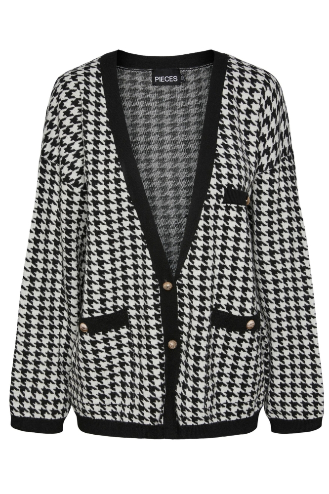PCSUIA LS OVERSIZE KNIT SHACKET PA 17144218 BLACK/CLOUD DANCER