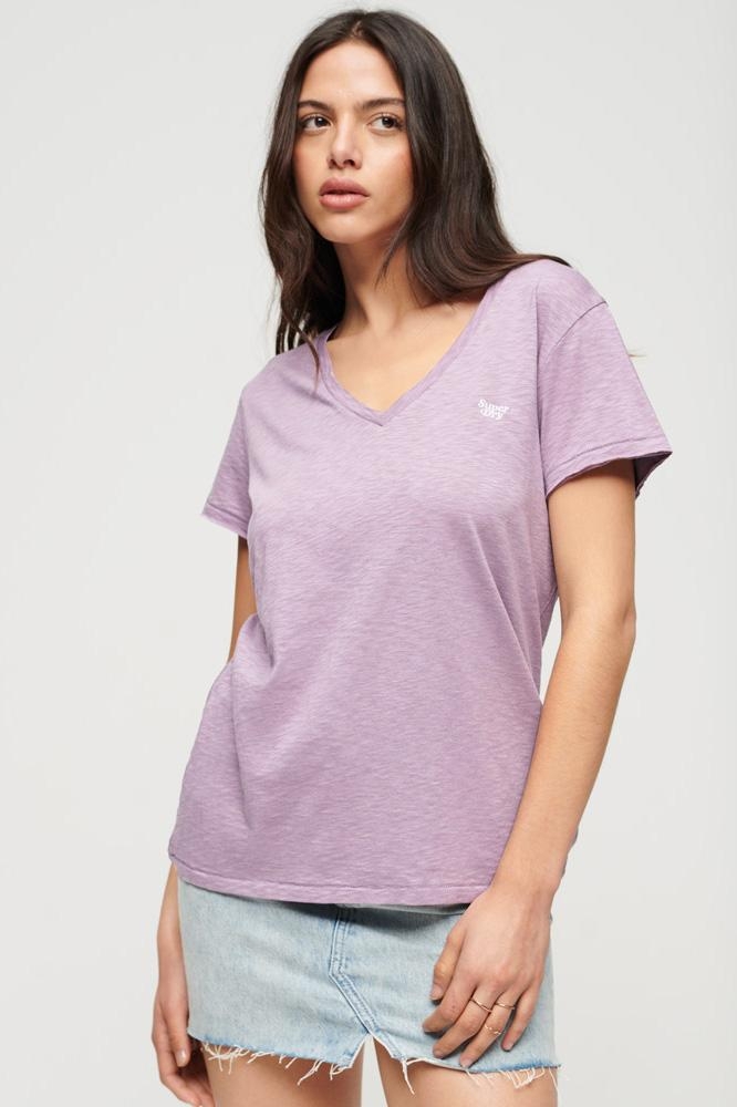 studios slub emb vee tee w1011181a superdry t-shirt light lavender purple | V-Shirts