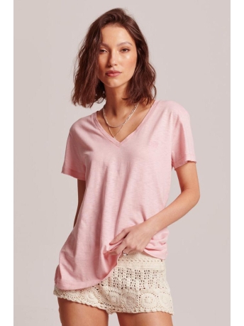 Superdry T-shirt STUDIOS SLUB EMB VEE TEE W1011181A GREY PINK