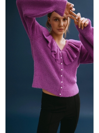 Vila Vest VIHENNY V-NECK L/S FRILL KNIT CARDI 14091319 Cattleya Orchid