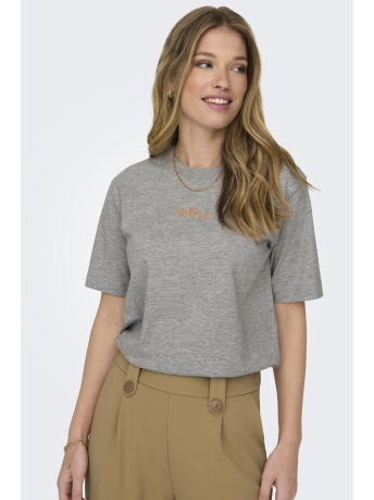 Jacqueline de Yong T-shirt JDYPENNY S/S PATCH EMB TOP JRS 15306388 Light Grey Mela/SIMPLE EMB