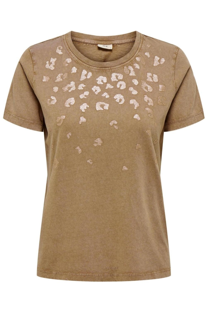 JDYFAROCK S/S GLITTER PRINT TOP JRS 15294371 Toasted Coconut/LEO