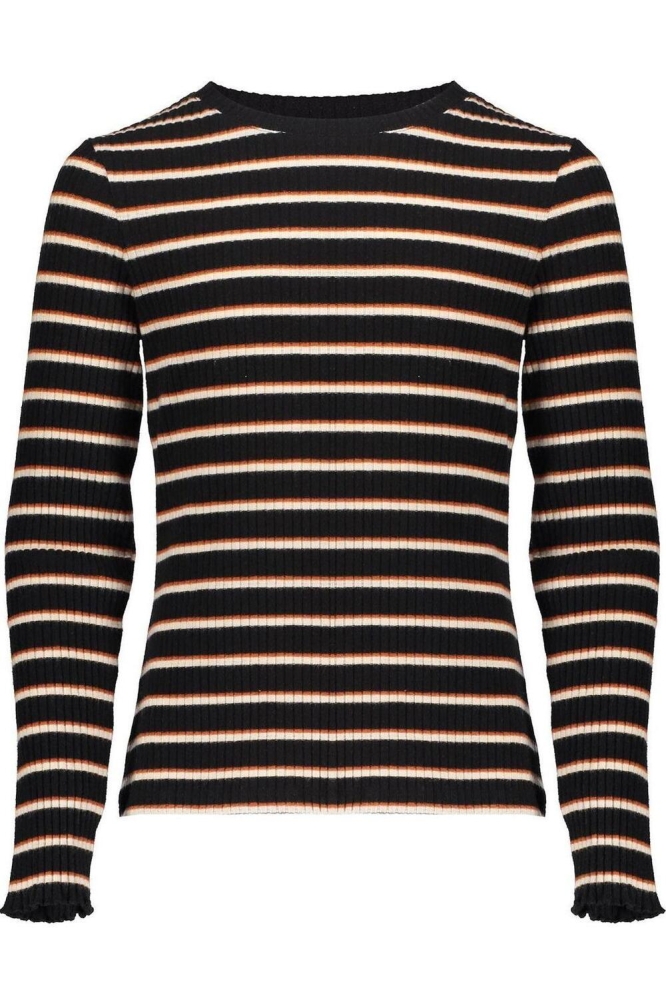 T-SHIRT LS RIB STRIPED 32541K 47 black/off-white/cognac