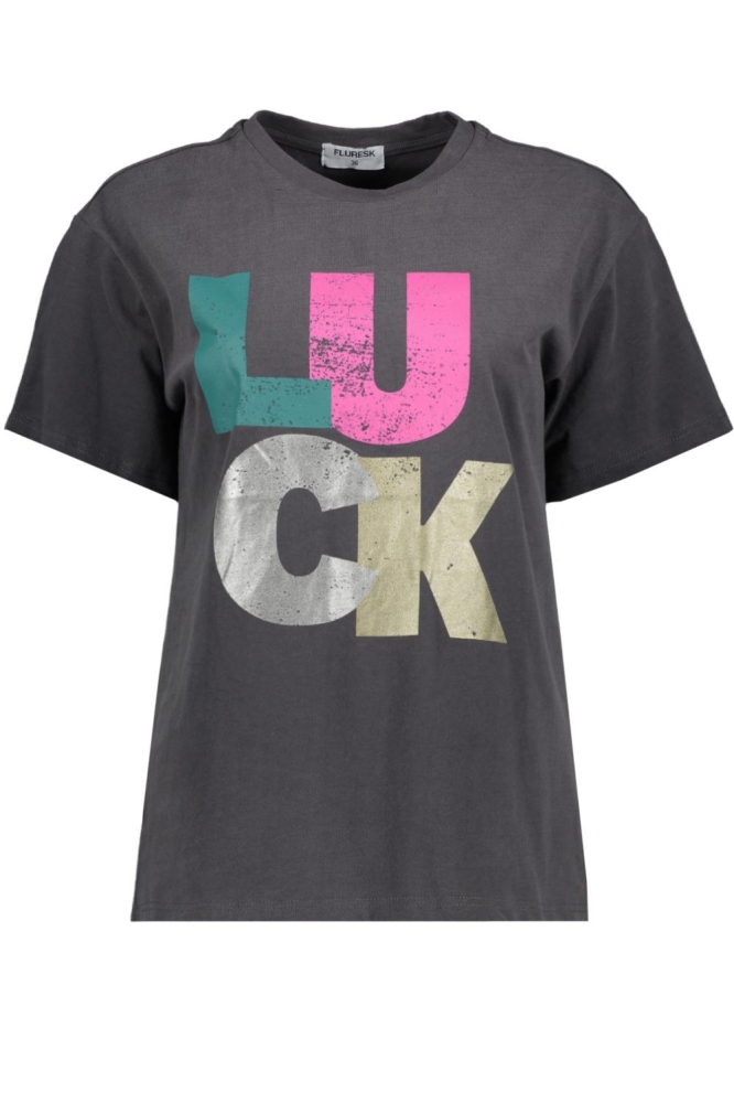 LUCK T SHIRT 23WFF10 DONKERGRIJS/ZEEGROEN