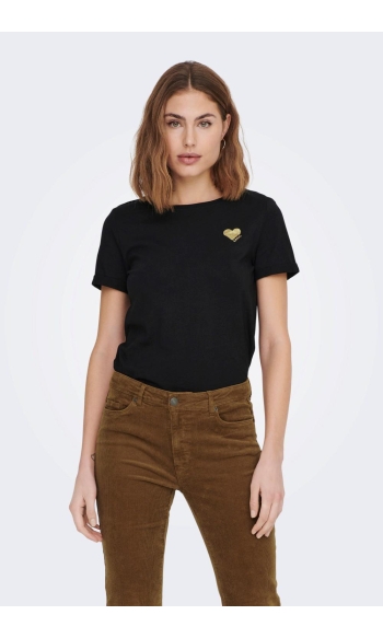 ONLKITA LIFE S/S LOGO TOP NOOS 15244714 BLACK/GOLD GLITT